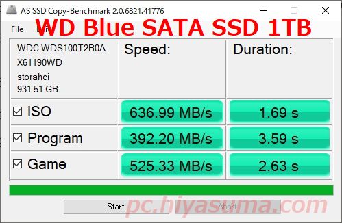 WD Blue 3D 1TB WDS100T2B0AのAS SSD Benchmarkベンチのコピーテスト結果も速い